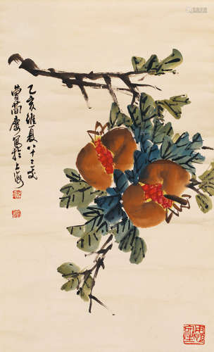 曹简楼（1913-2005）  乙亥（1995年）作 石榴图 立轴 设色纸本