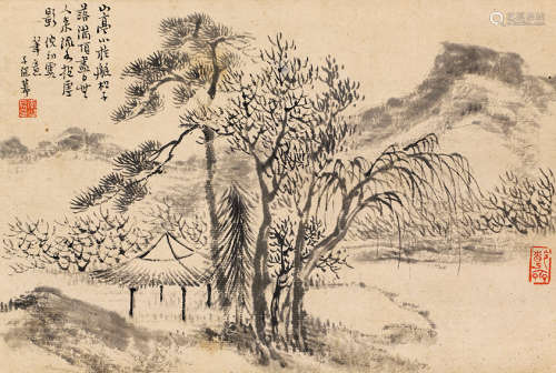 李修易（1811-1889）  古松山亭图 立轴 水墨纸本