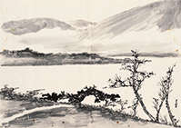 方若（1869-1954）  晴江碧树图 镜心 水墨纸本