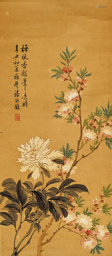 潘振镛（1852-1921） 辛丑（1901年）作 富贵花开图 立轴 设色纸本