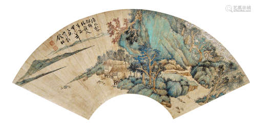 钱杜（1764-1845） 甲戌（1814年）作 绿树朱弦图 扇面镜心 设色纸本