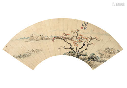 顾鹤庆（1766-1836） 乙亥（1815年）作 唐人渔乐图 扇面镜心 设色纸本