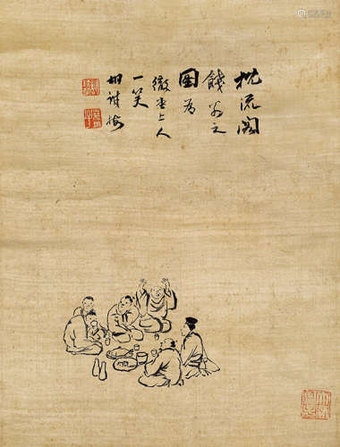 胡铁梅（1848-1899）  论道图 立轴 水墨绫本