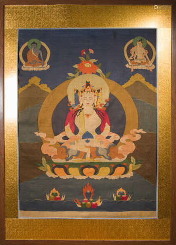 Sino-Tibetan Silk Kesi Woven Thangka, Framed