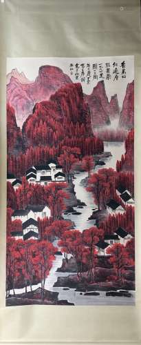 Chinese Painting Of Red Forest And Mountain, LI KERAN