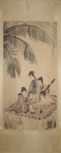 Chinese Scroll Painting of 'Three Maiden', FU BAOSHI