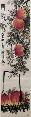 Chinese Scroll Painting of 'Peaches', QI BAISHI
