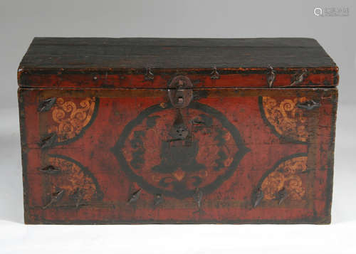 Tibetan Lacquered Trunk with Metal Mounts, Prob.18th C.