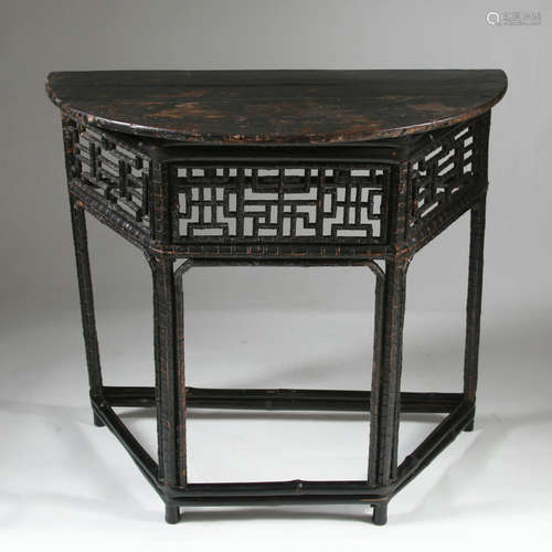 Rare Chinese Bamboo Demi Lune Table, 18th Century