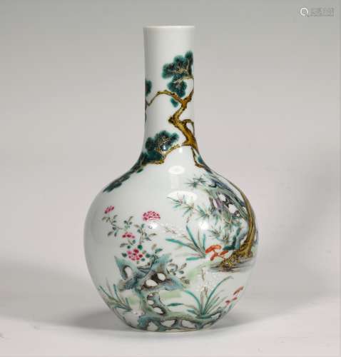 Famille Rose Porcelain Bottle Vase, Qianlong Mark