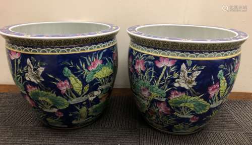 Pair Large Chinese Porcelain Planters