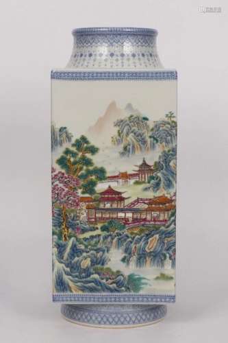 Large Chinese Cong Form Porcelain Vase With Mark