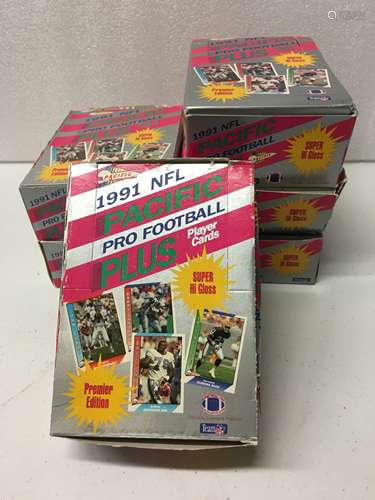 Six 1991 Pacific Plus Football Wax Pack Box Card Set