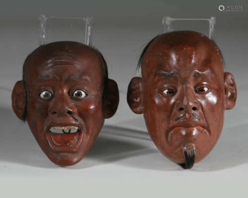 Two Exceptional Japanese Lacquer Faces, 19th Century