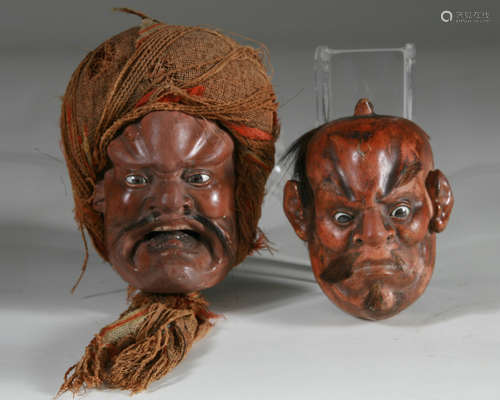 Two Exceptional Japanese Lacquer Faces, 19th Century