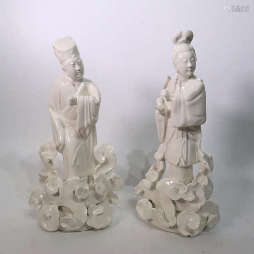 Porcelain Figures Of Court Official And Maiden