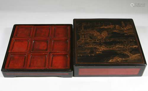 18/19th C. Chinese Lacquer Gilt 'Sweet Meat' Box Set