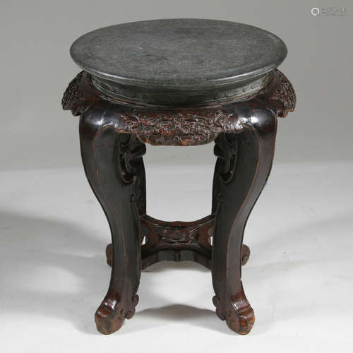 19th C. A Chinese Stool with Solid Top Granite Top