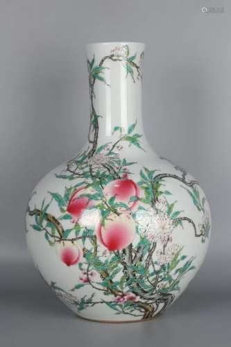 Famille Rose 'Nine Peaches' Porcelain Vase With Mark
