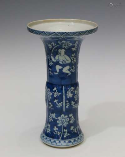 Chinese Kangxi Blue And White Gu-Form Porcelain Vase