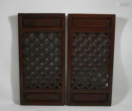 19th C. Thick Chinese Carved Wood Window Panels