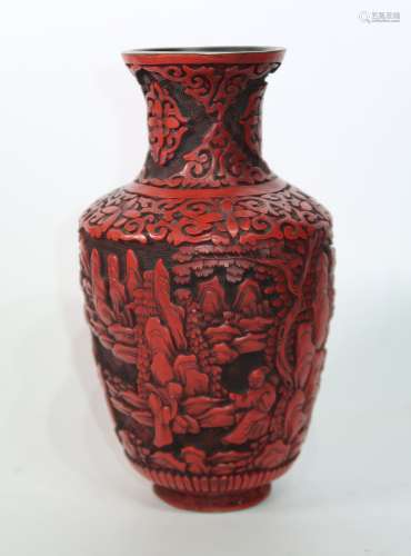 Carved Red Cinnabar Lacquered Vase