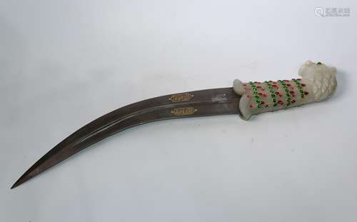 Jade Handled Dagger With Inlaid Stone