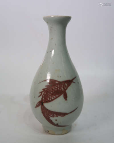 Chinese Iron Red Fish Porcelain Vase