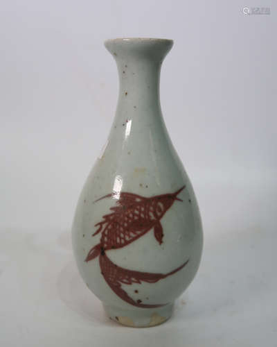 Chinese Iron Red Fish Porcelain Vase