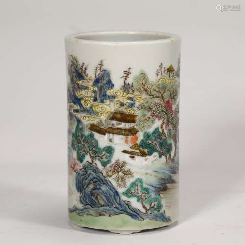 Famille Rose Porcelain Brush Pot, Qianlong Mark