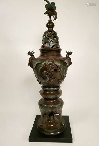 19th C. Massive Chinese Cloisonne Enamel Temple Censer