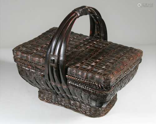 19th Century Chinese Woven Basket Bamboo Handle