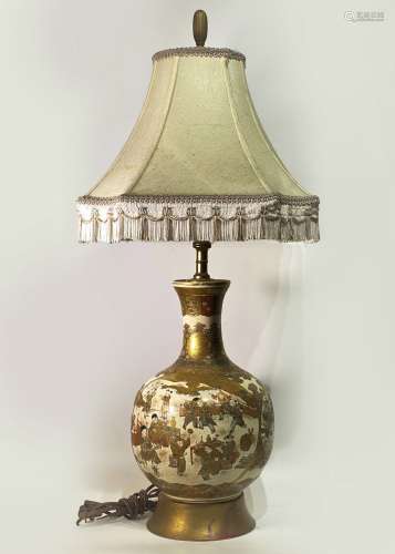 Large Japanese Gilt Porcelain Vase Lamp