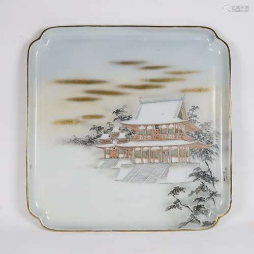 Large Beautifully Enameled Japanese Kutani Square Tray