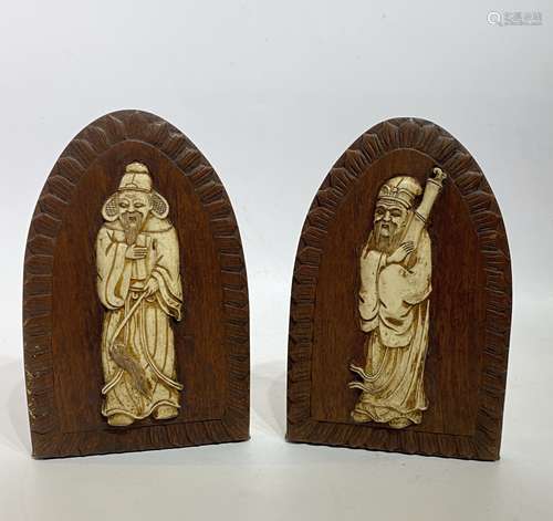 Wood With Inlaid Bone Bookends