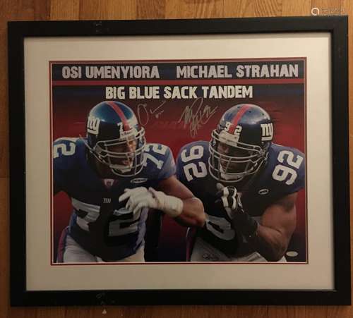 Autographed 16 x 20 Photo Osi Umenyiora Michael Strahan