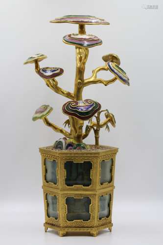 Gilt Bronze Enamel Lingzhi Jardiniere, Qianlong Mark