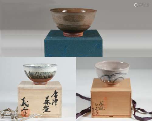 3 Japanese Glazed Studio Tea Bowls
