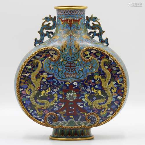 Ornate Cloisonne Enamel Dragon Moon Flask, Qianlong