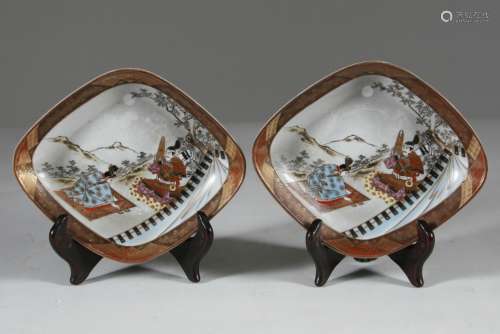Two Unusual Kutani Shallow Bowls, Meiji Period