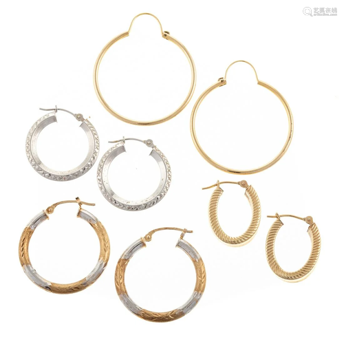 Four Pairs of Hoop Earrings in Gold