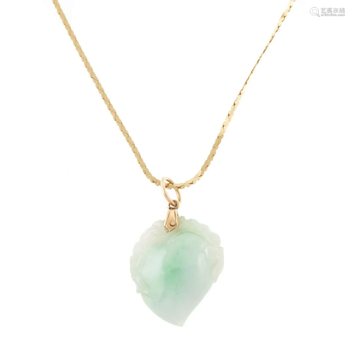 A Carved Fruit Jade Pendant in 14K