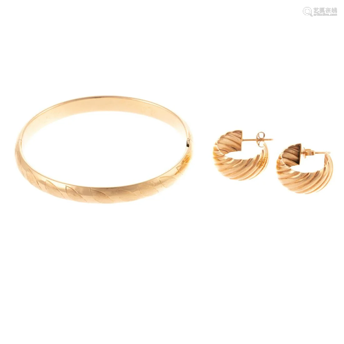 A 14K Bangle & Hoop Earrings