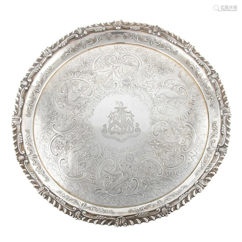 Impressive Sterling Silver Armorial Salver