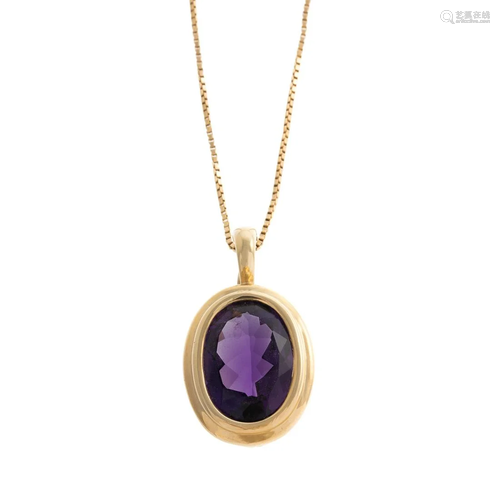 A 14K Amethyst Enhancer Pendant on Box Link Chain