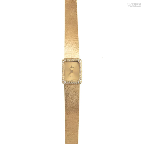 A Concord Diamond Tank Wrist Watch in 14K