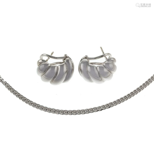 A 14K White Gold Chain & Half Hoop Earrings