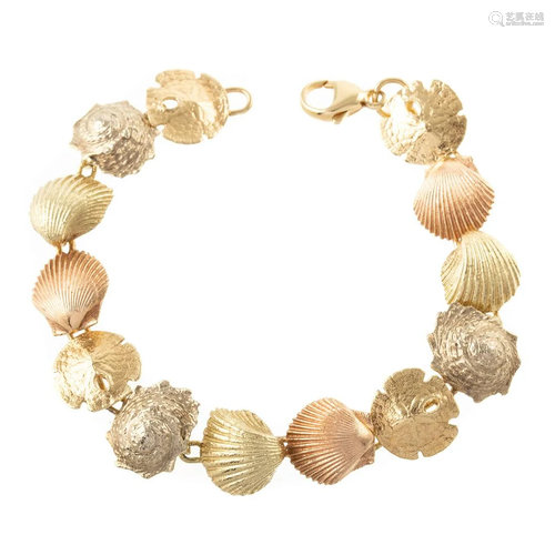 A 14K Yellow & Rose Gold Seashell Bracelet