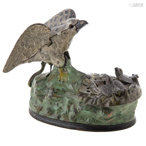 Eagle & Eaglets Cast Iron Mechanical Bank