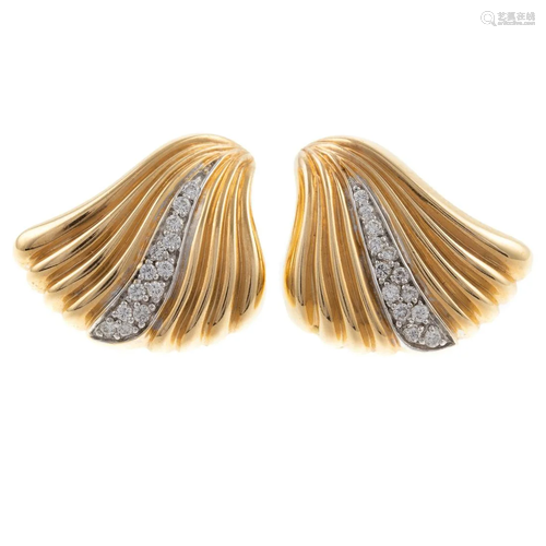 A Pair of Pave Diamond Fluted Earrings in 14K